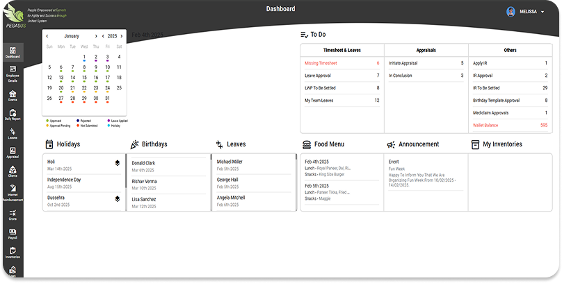 UI of HR management system: Pegasus