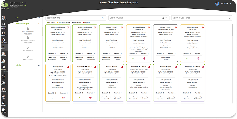 UI of HR management system: Pegasus
