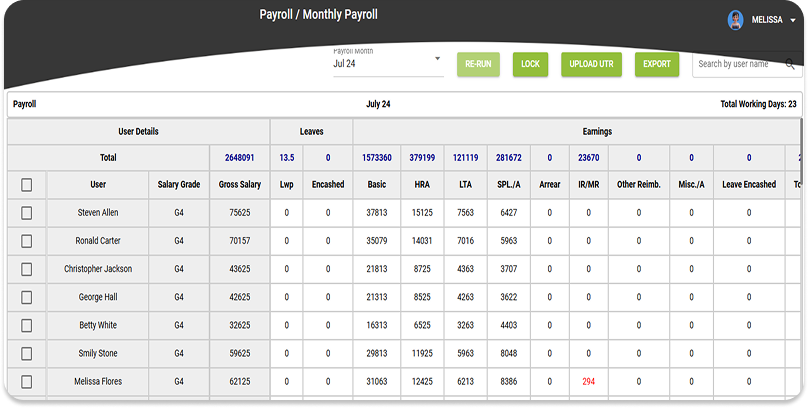 UI of HR management system: Pegasus