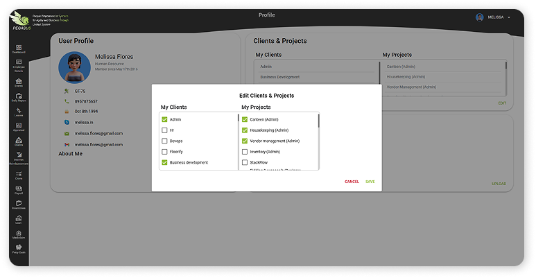 UI of HR management system: Pegasus