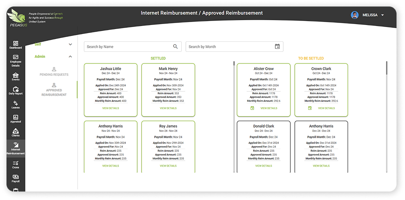 UI of HR management system: Pegasus