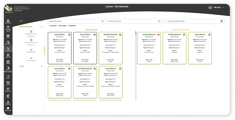 UI of HR management system: Pegasus