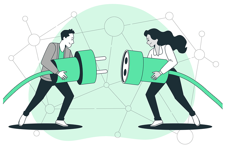 People connecting plugs to symbolize connection