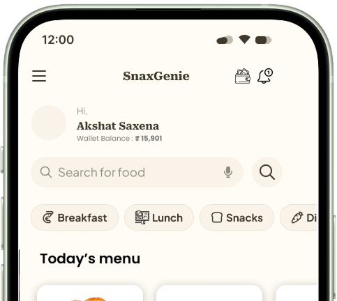 SnaxGenie platform UI screen